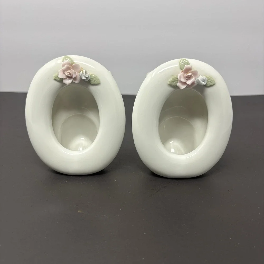 Vintage Norcrest Japan Porcelain Photo Frames Pair Roses Cottage Shabby Chic